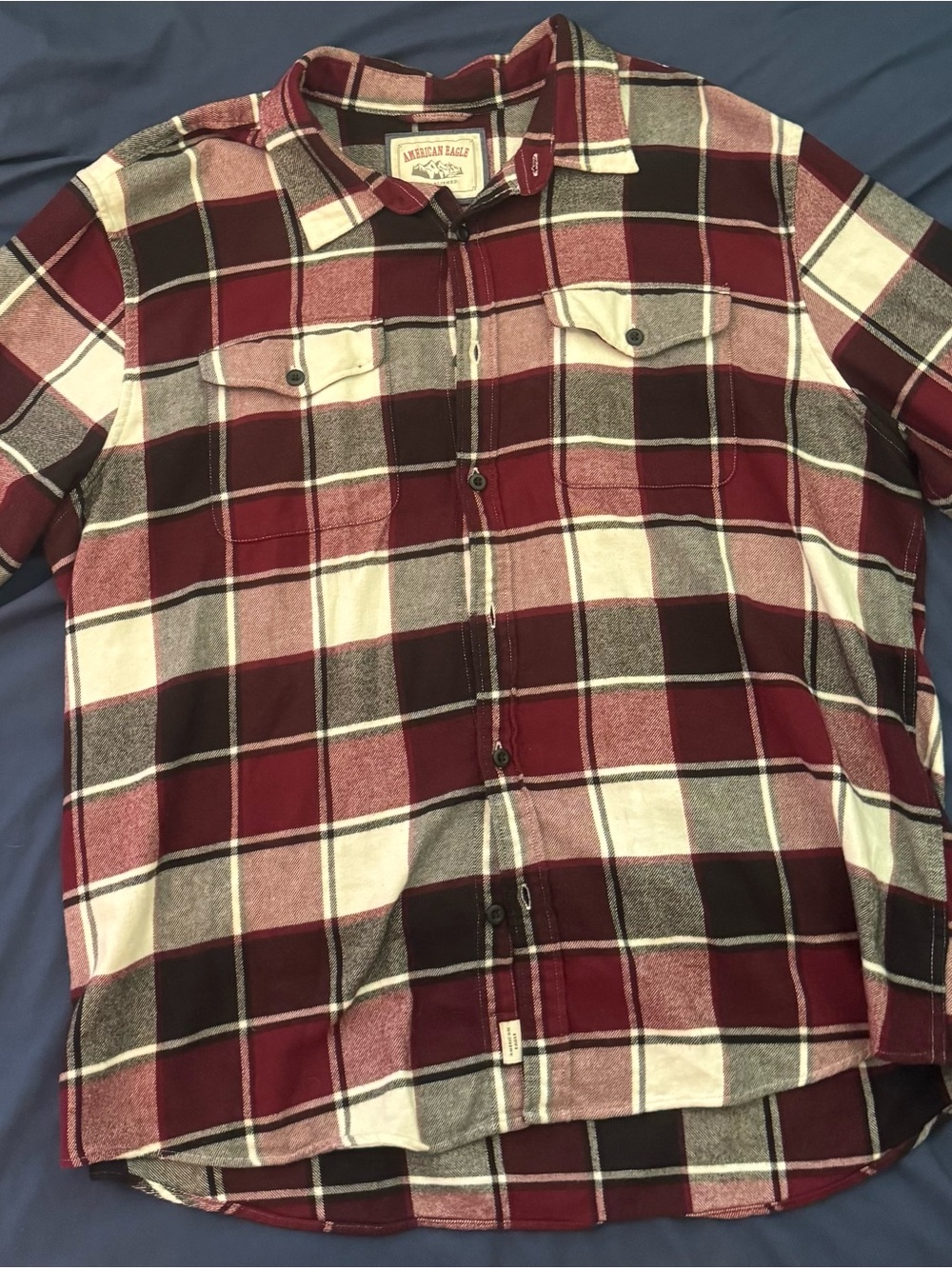 American Eagle Outfitters Men’s Red and White Plaid Button-Down Shirt